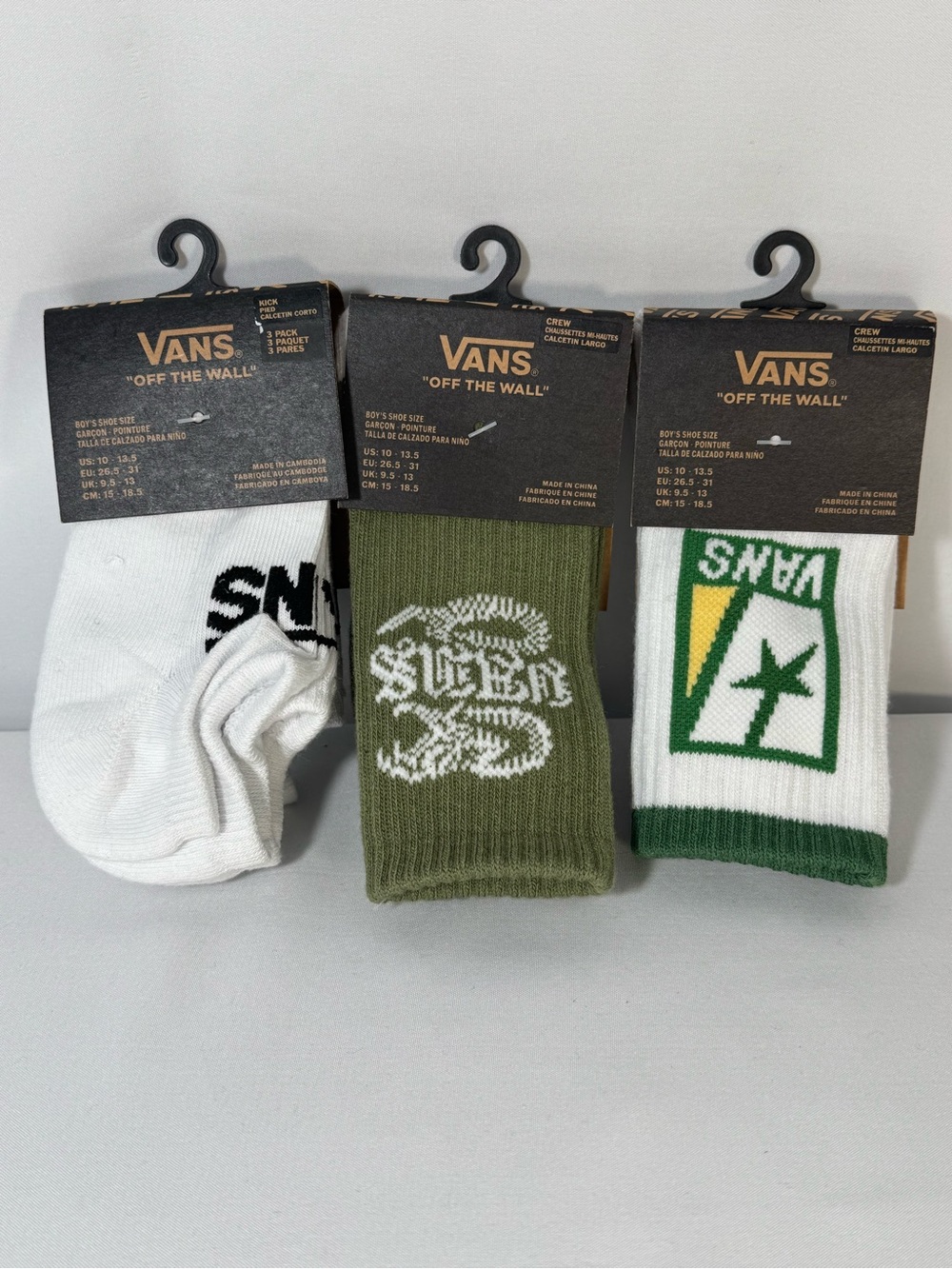 Vans 3-Packages Boys No Show and Crew Socks shoe size 10-13.5